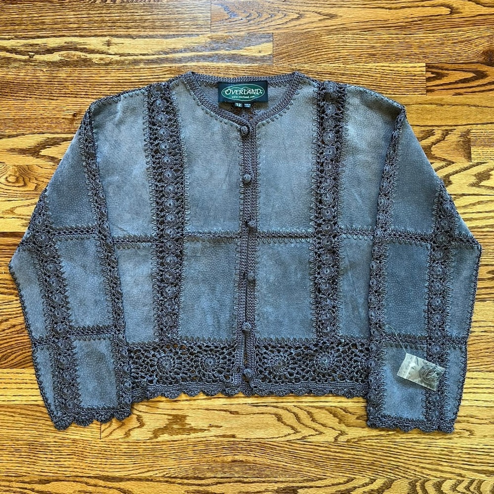 Vintage 90's Overland Crochet Lace Genuine Leather Patchwork Jacket NWOT 12